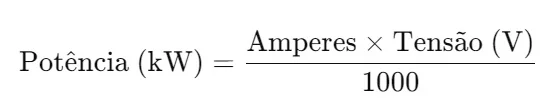 Converter amperes em kW kilowatts