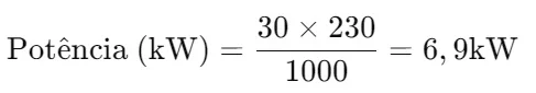 um aparelho que consome 30 amperes utiliza numa instalação de 230 V